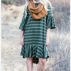 LuLaRoe Green and Brown Maurine Dress M